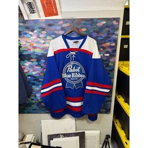K1 Sportswear Pabst Blue Ribbon Hockey Jersey Mens XL Blue PBR Beer Lace Up 44